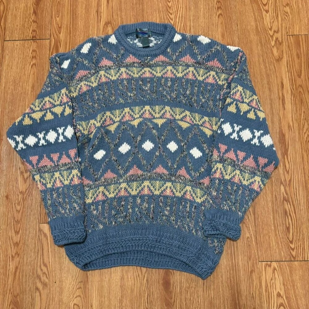 Vintage 90s‎ Multicolor Knit Grandma Cottage Core Pattern Sweater